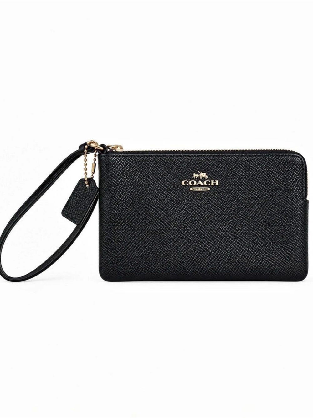 Coach Black Crossgrain Leather Zip Wristlet Clutch Wallet Classic Minimalist